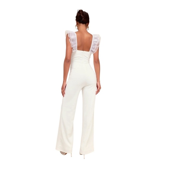 Lulu's Luxe Position White Ruffled Wide-Leg Jumpsuit Size XS NWT - Picture 3 of 17